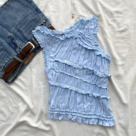 ASYMMETRIC TOP IN POWDER BLUE FROM FREE PEOPLE (Bust : 34-38, Upper Waist : 30-36)