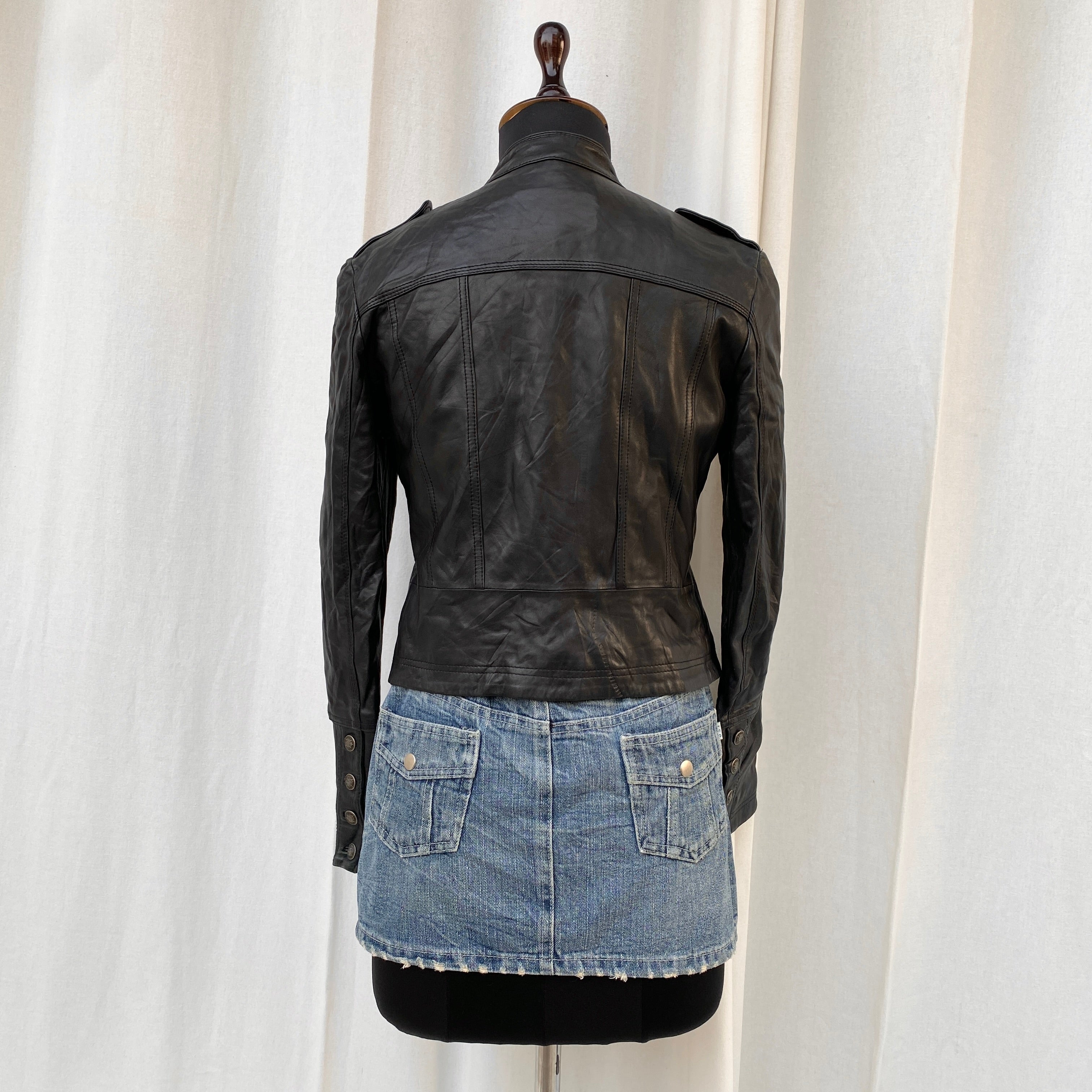 BLACK LEATHER JACKET (Fits XS/S)