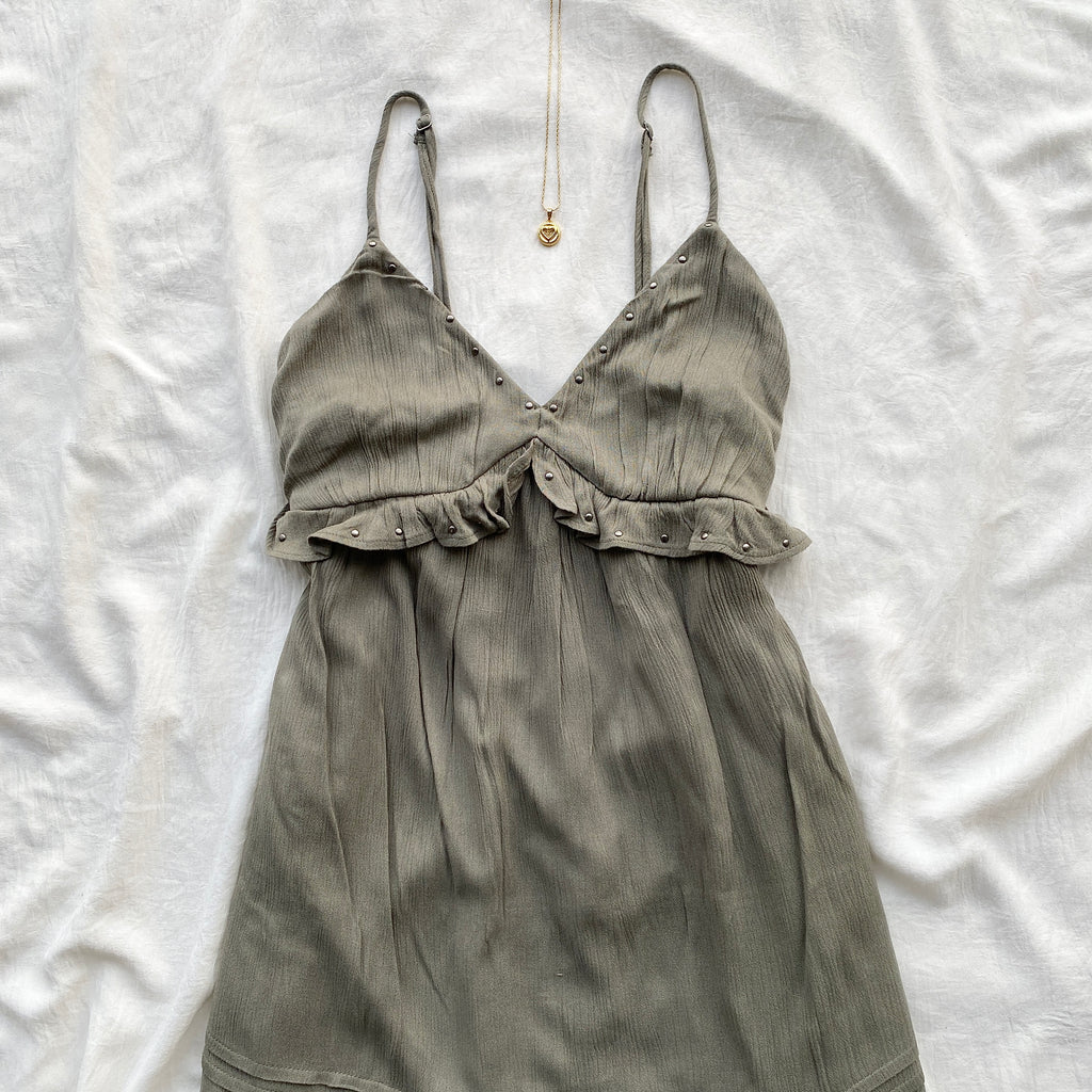 OLIVE GREEN STUDDED DRESS FROM HOLLISTER (Bust : 30-32, Upper Waist : 24-28)