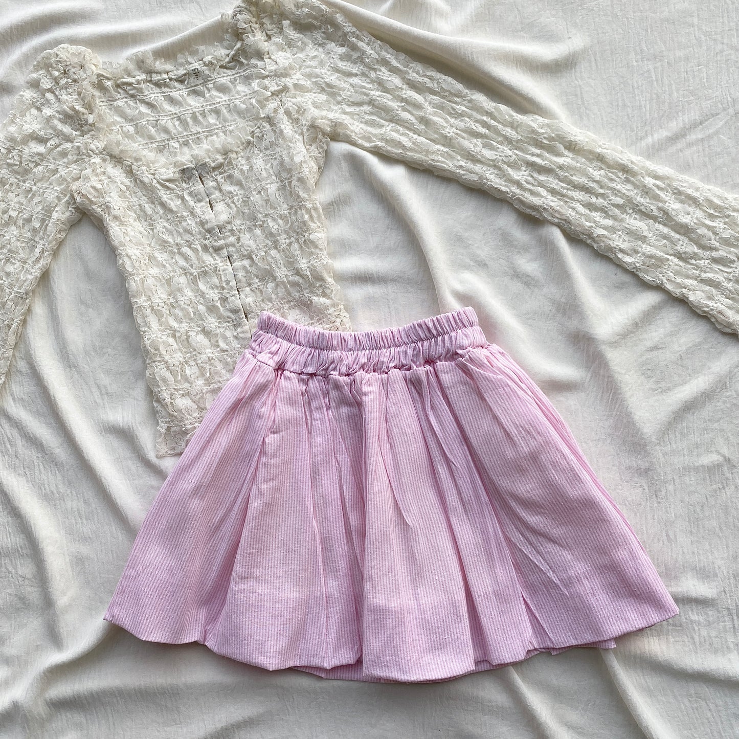 PINSTRIPE BUBBLE SKIRT IN PINK (Waist : 22-26)