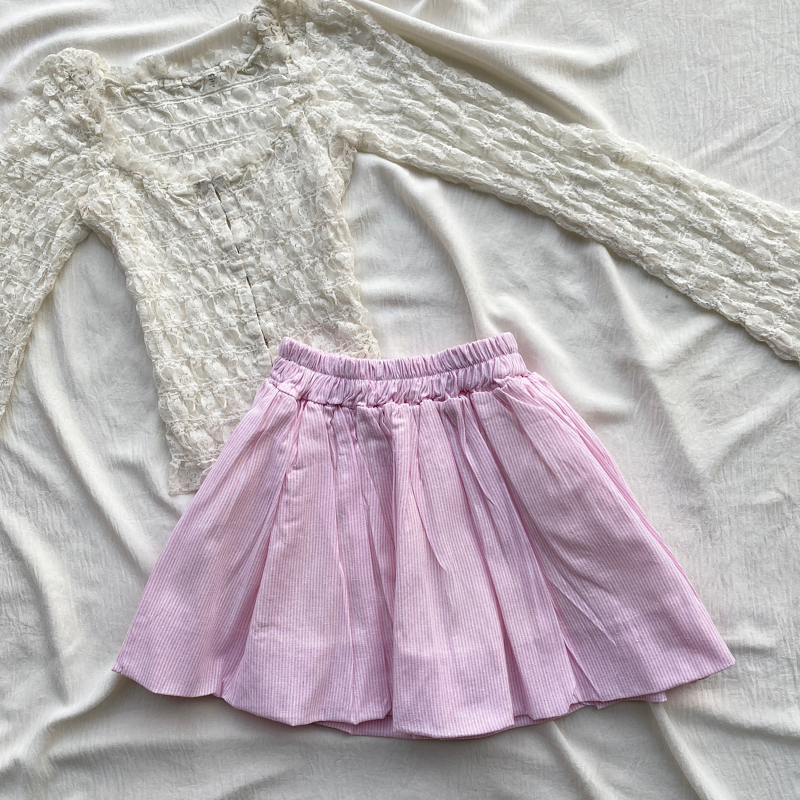 PINSTRIPE BUBBLE SKIRT IN PINK (Waist : 22-26)
