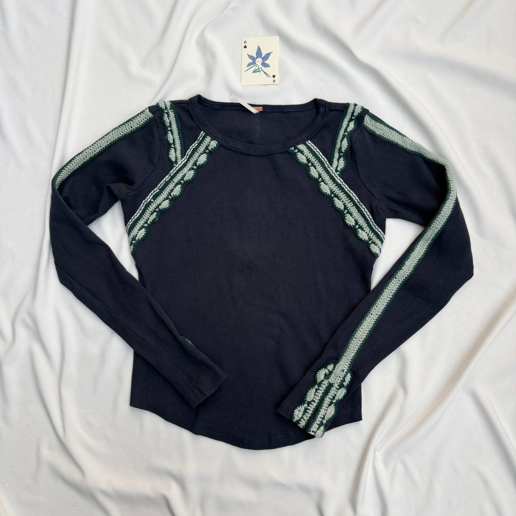 NAVY BLUE EMBROIDERED TOP (Two sizes available)