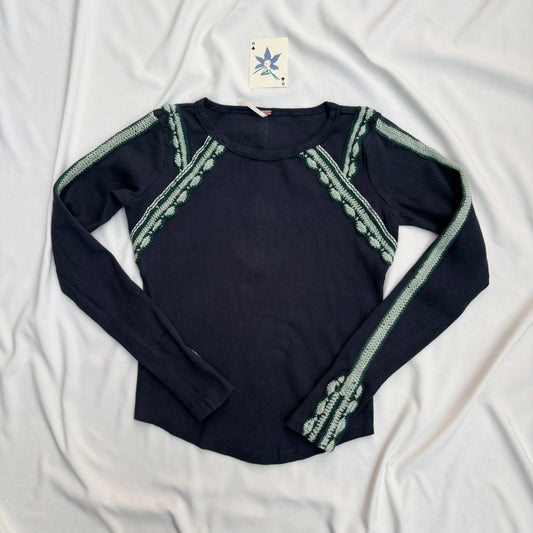 NAVY BLUE EMBROIDERED TOP (Two sizes available)