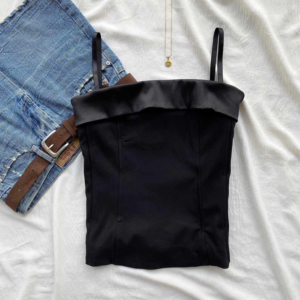 BLACK FOLD-OVER CORSET (Bust : 34-36, Upper Waist : 30-32)