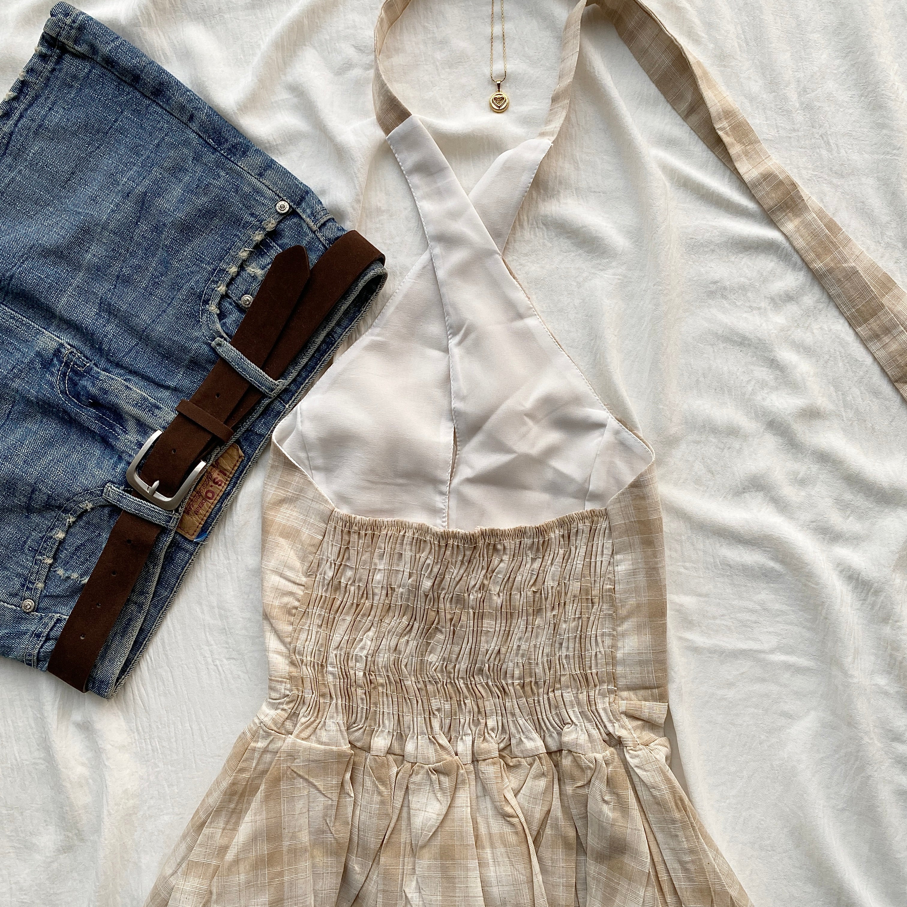 BROWN PLAID TOP (Bust : 30-32, Upper Waist : 24-28)