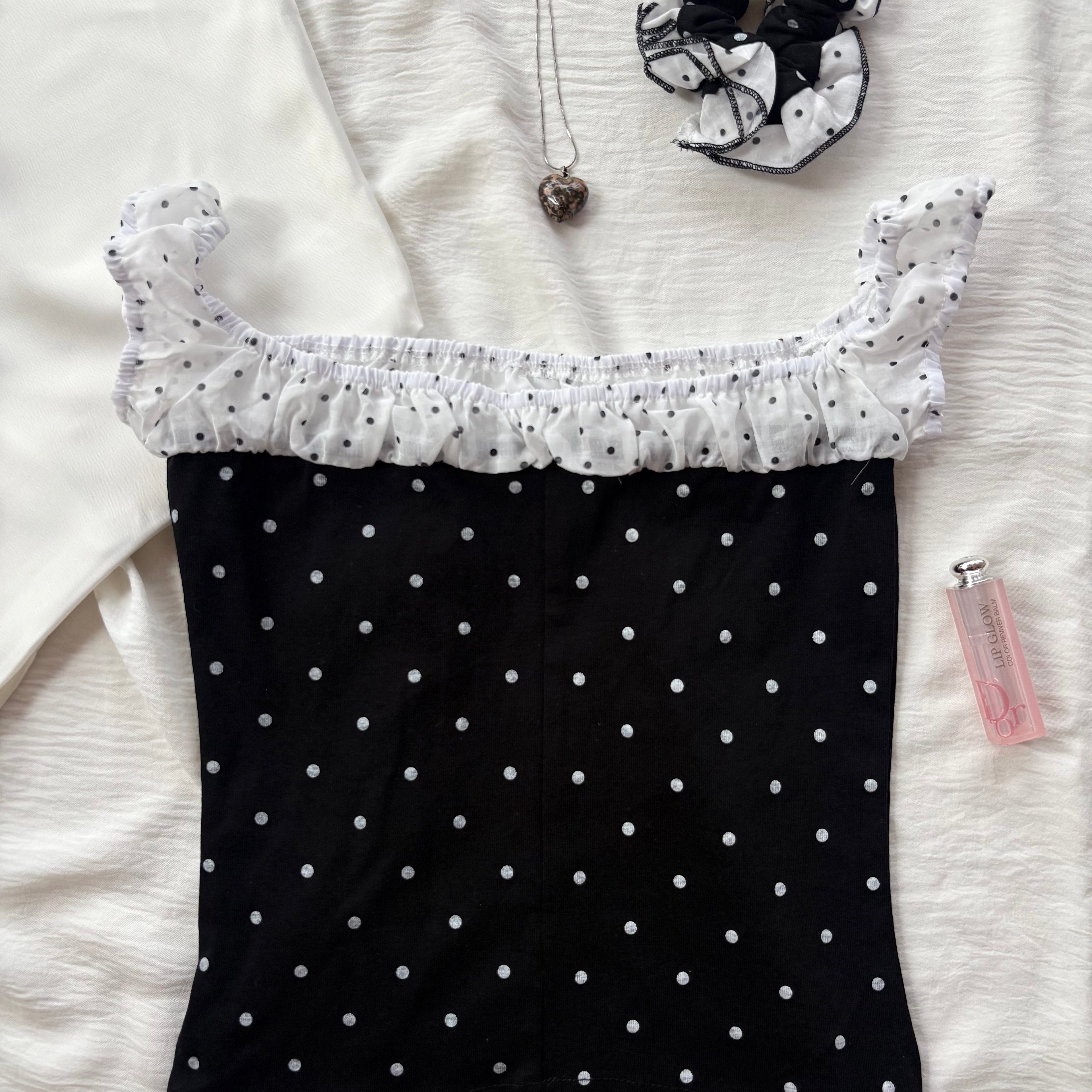 BLACK POLKA DOT TOP (Bust : 28-34, Upper Waist : 24-28)