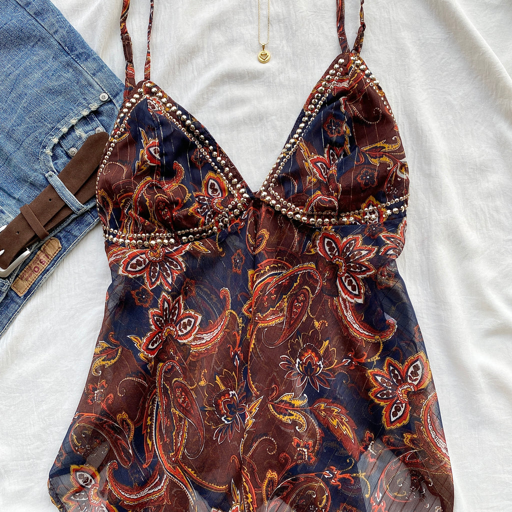 BROWN PAISLEY SEQUIN TOP (Two sizes)