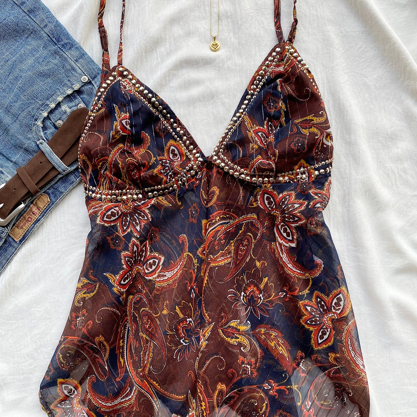BROWN PAISLEY SEQUIN TOP (Two sizes)