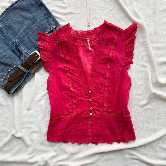 RED LACE TOP FROM FREE PEOPLE (Bust : 38-40, Upper Waist : 32-38)