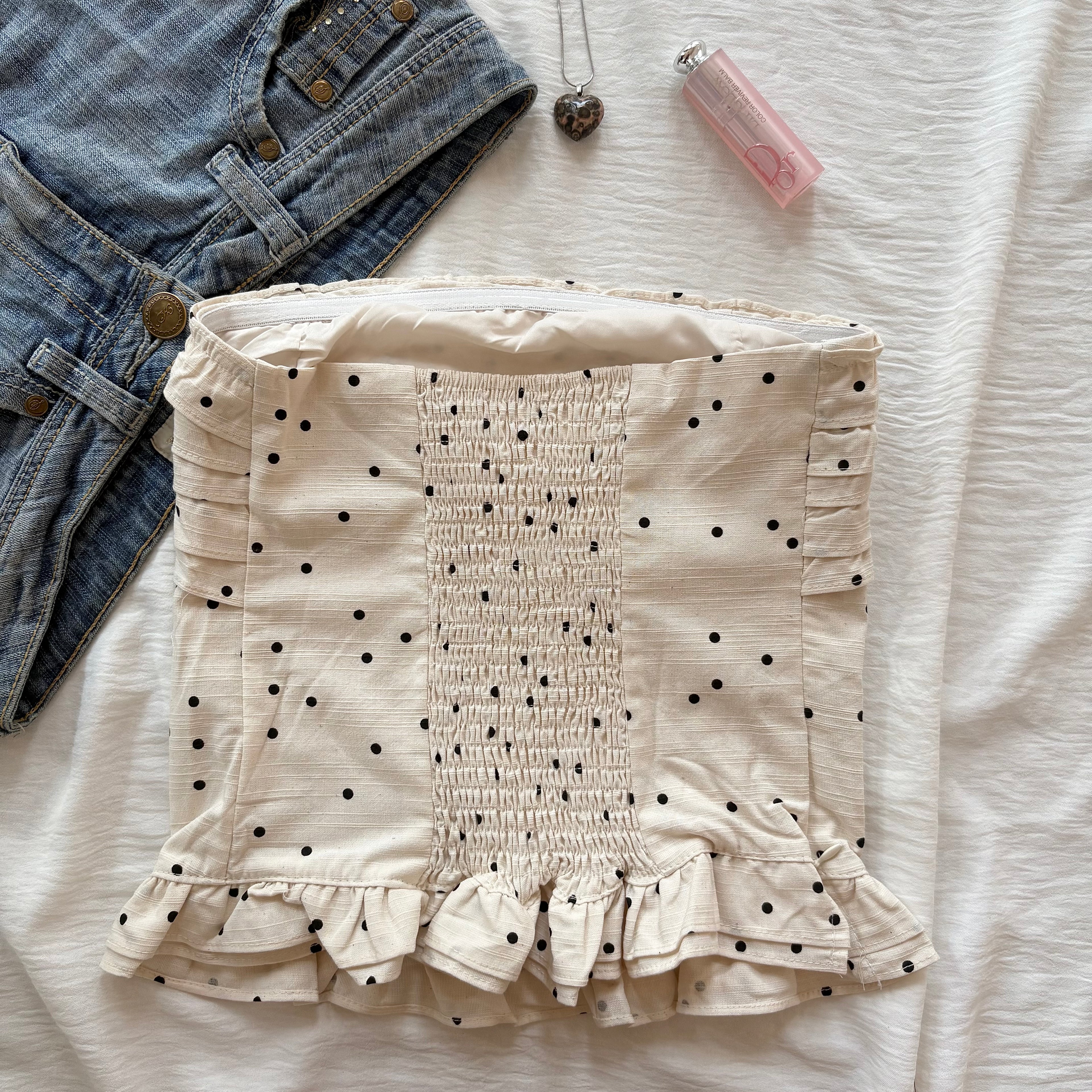 CREAM POLKA DOT TOP (Bust : 28-32, Upper Waist : 23-26)