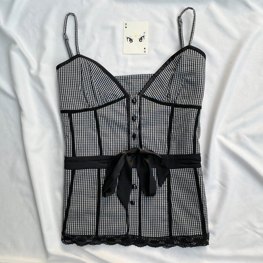 BLACK PLAID CORSET  (Bust : 34-36, Upper Waist : 28-32)