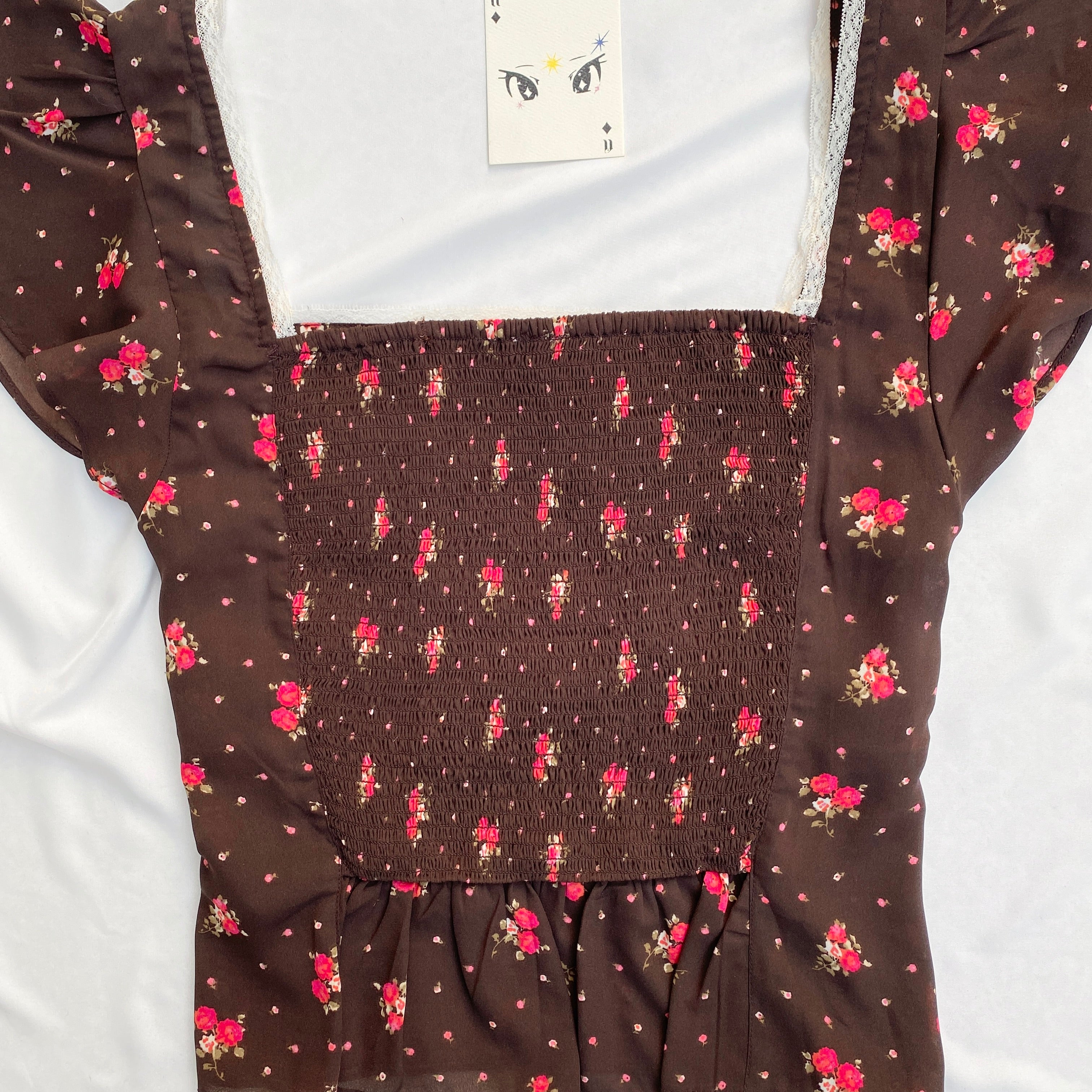 BROWN FLORAL TOP FROM FREE PEOPLE (Bust : 36-38, Upper Waist : 30-34)