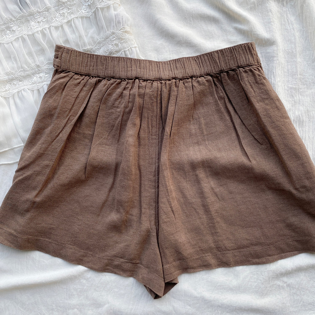 BROWN LINEN SHORTS (Waist : 30-32)