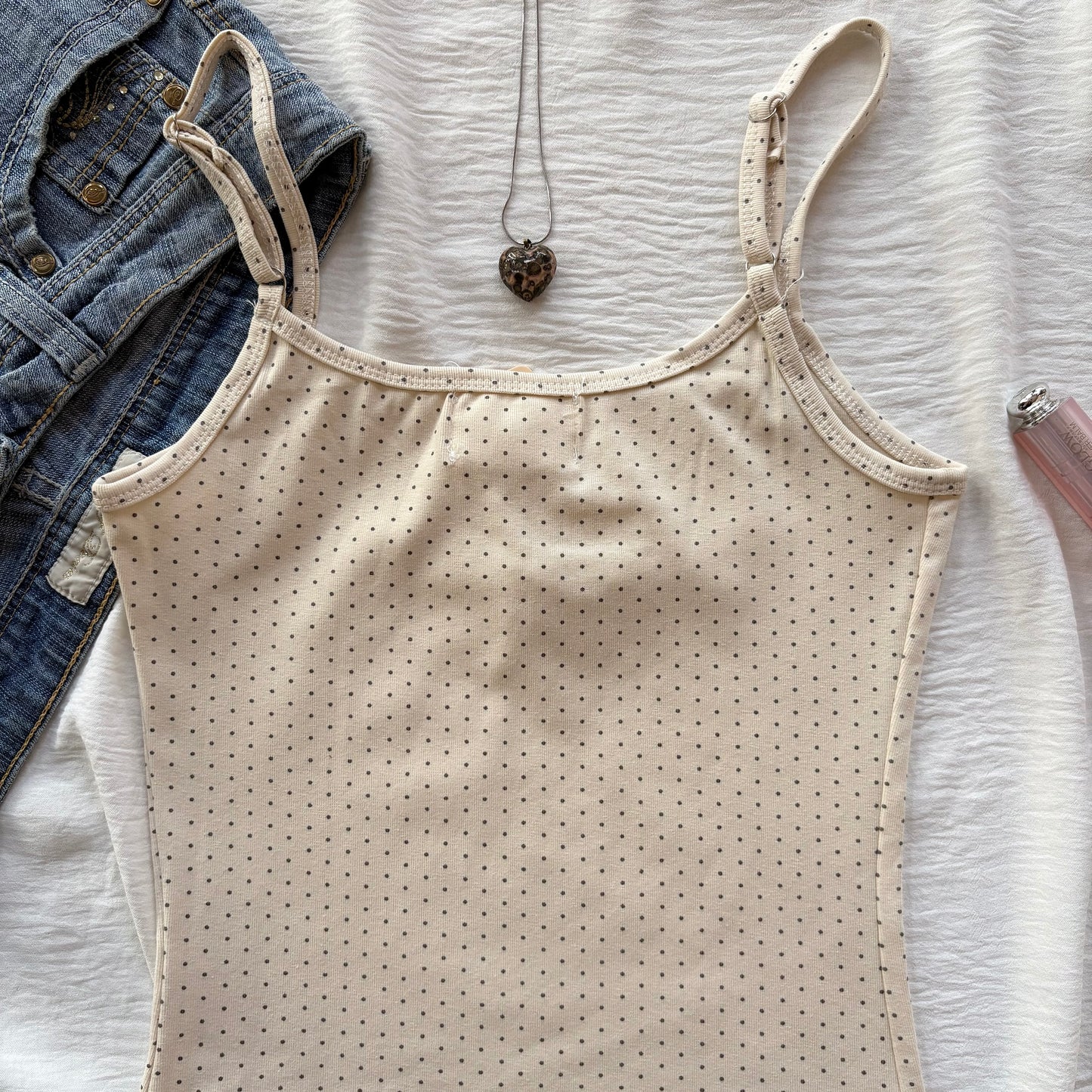 TEDDY BEAR POLKA DOT TANK IN GREY (Bust : 28-34, Upper Waist : 22-28)