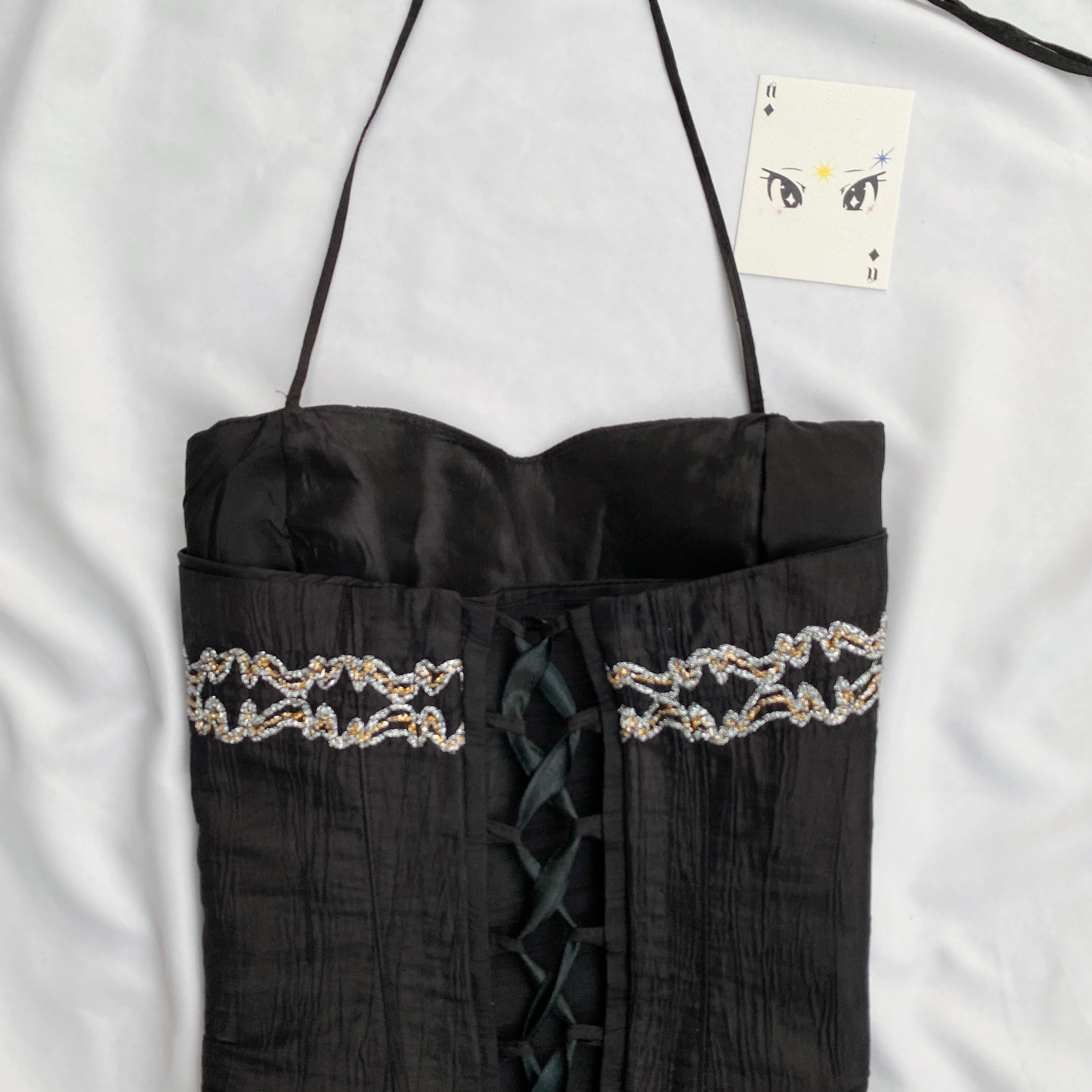 BLACK HALTER EMBELLISHED CORSET (Bust : 28-32, Upper Waist : 24-28)