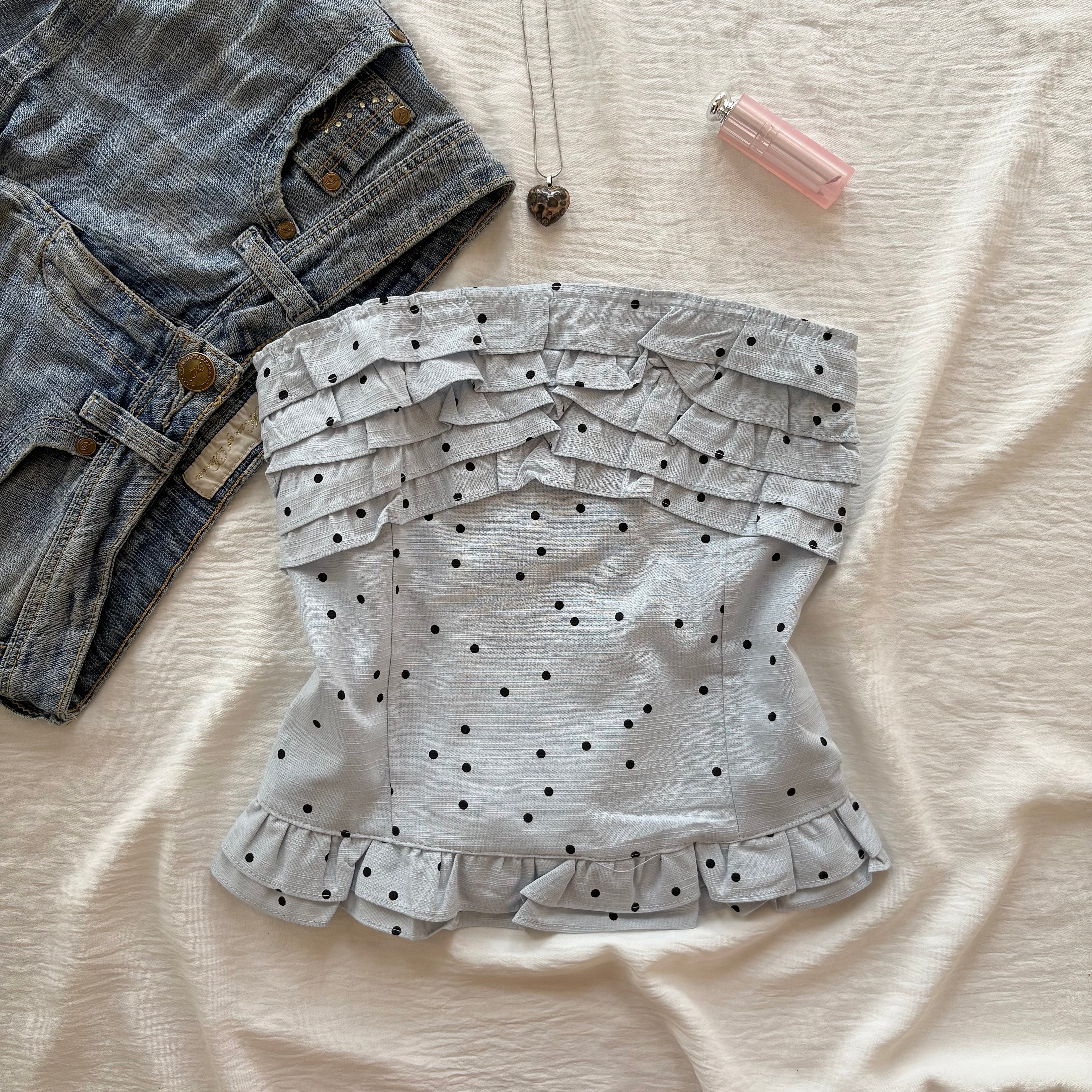 BLUE POLKA DOT TOP (Bust : 28-32, Upper Waist : 23-26)