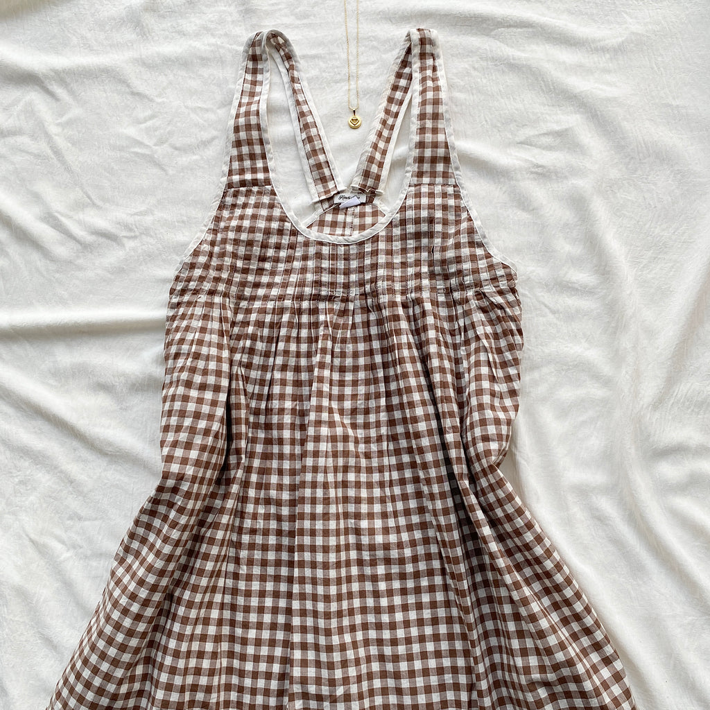 BROWN PLAID DRESS (Bust : 34-36, Upper Waist : 28-36)