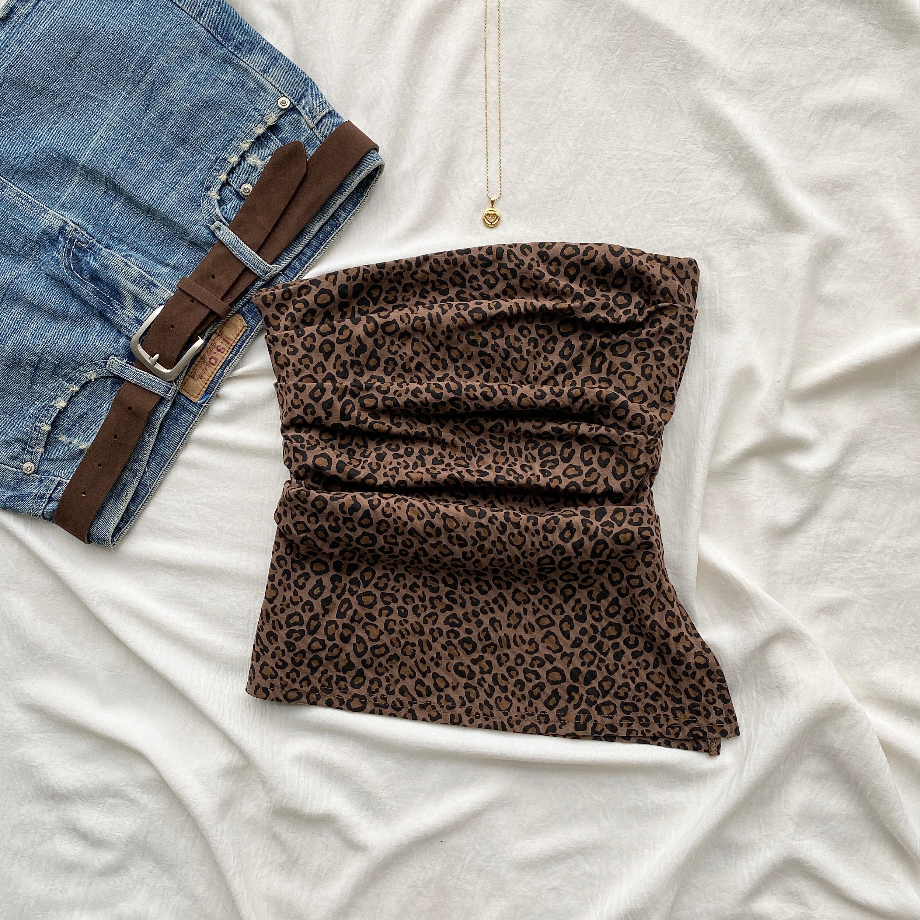 ANIMAL PRINT RUCHED TOP (Bust : 30-34, Upper Waist : 26-32)