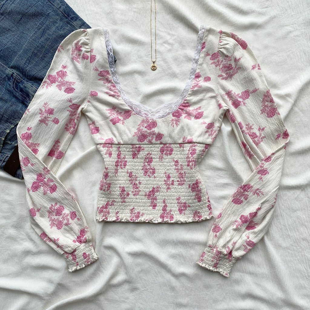 PINK FLORAL TOP FROM URBAN OUTFITTERS (Bust : 28-32, Upper Waist : 23-28)