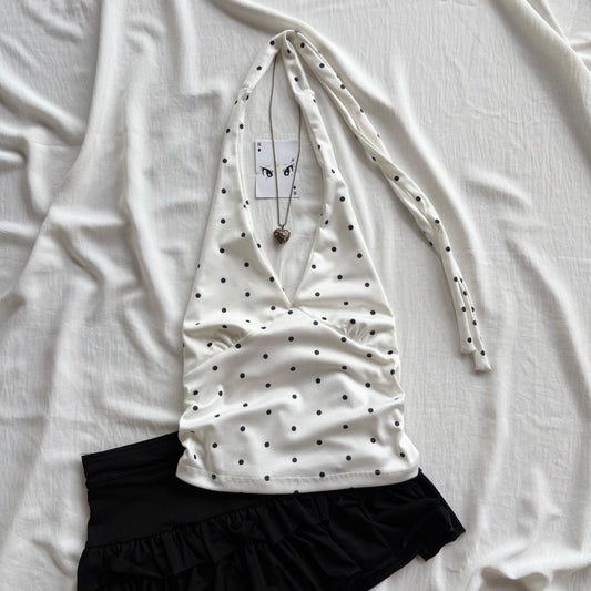 WHITE POLKA DOT TOP (Bust : 28-34, Upper Waist : 24-28)