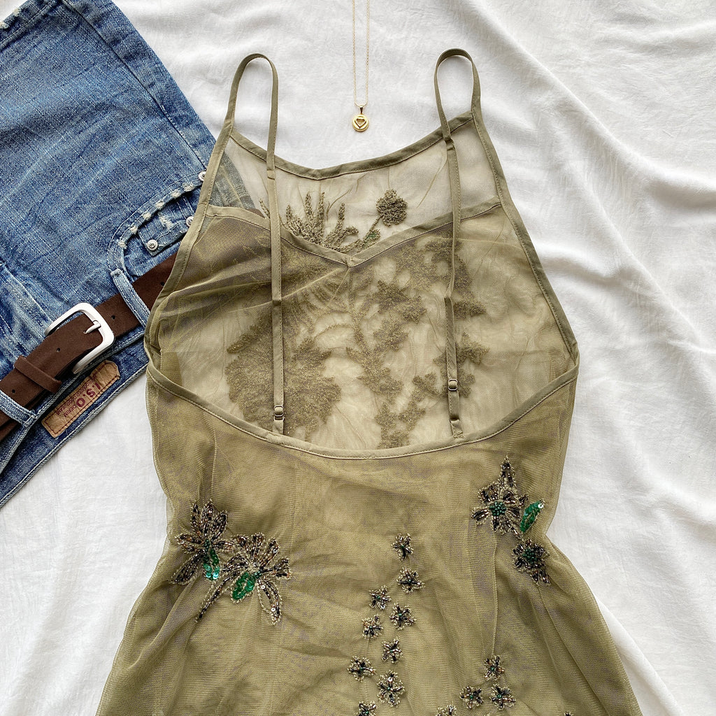 GREEN EMBELLISHED FAIRY TOP FROM FREE PEOPLE (Bust : 30-34, Upper Waist : 24-28)
