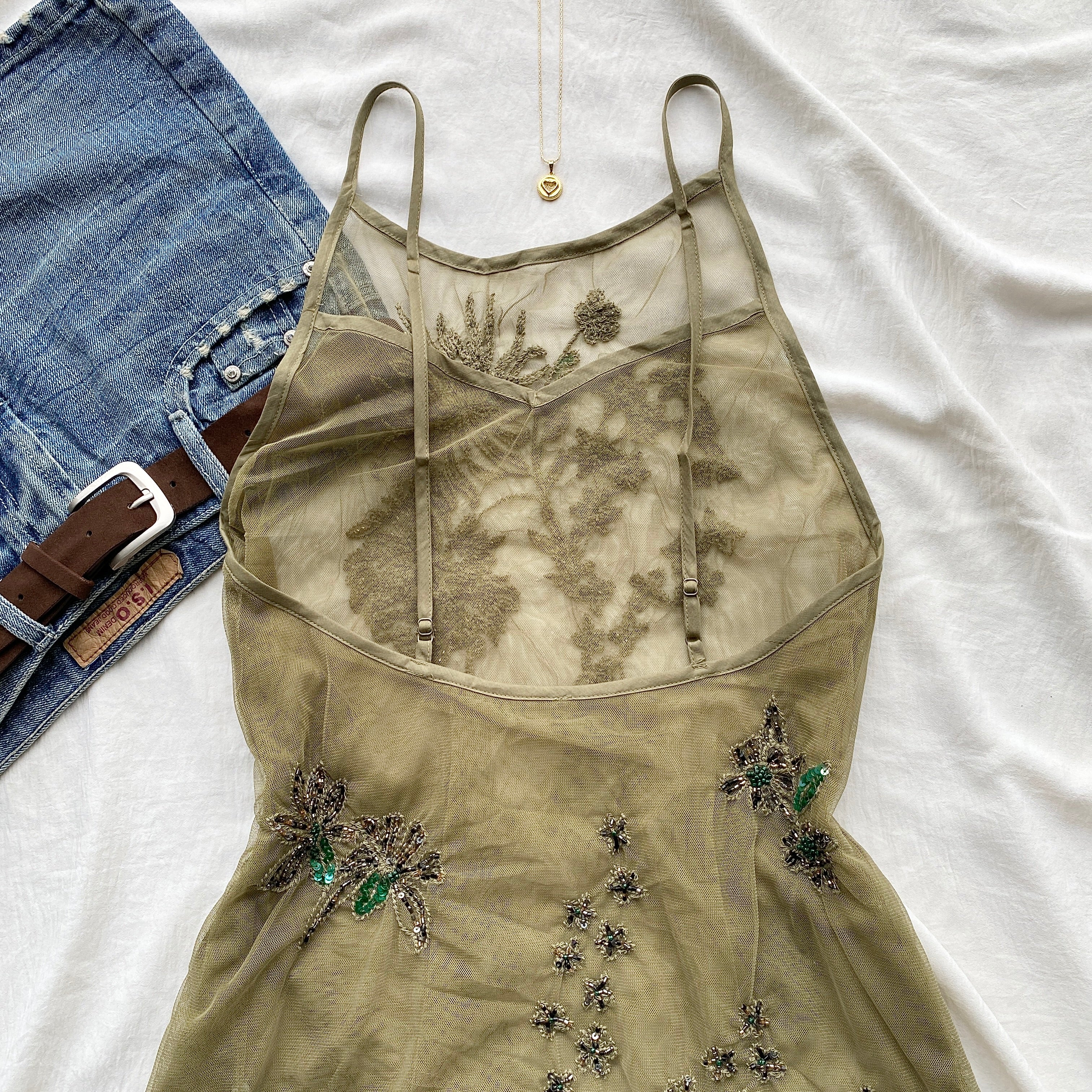 GREEN EMBELLISHED FAIRY TOP FROM FREE PEOPLE (Bust : 30-34, Upper Waist : 24-28)