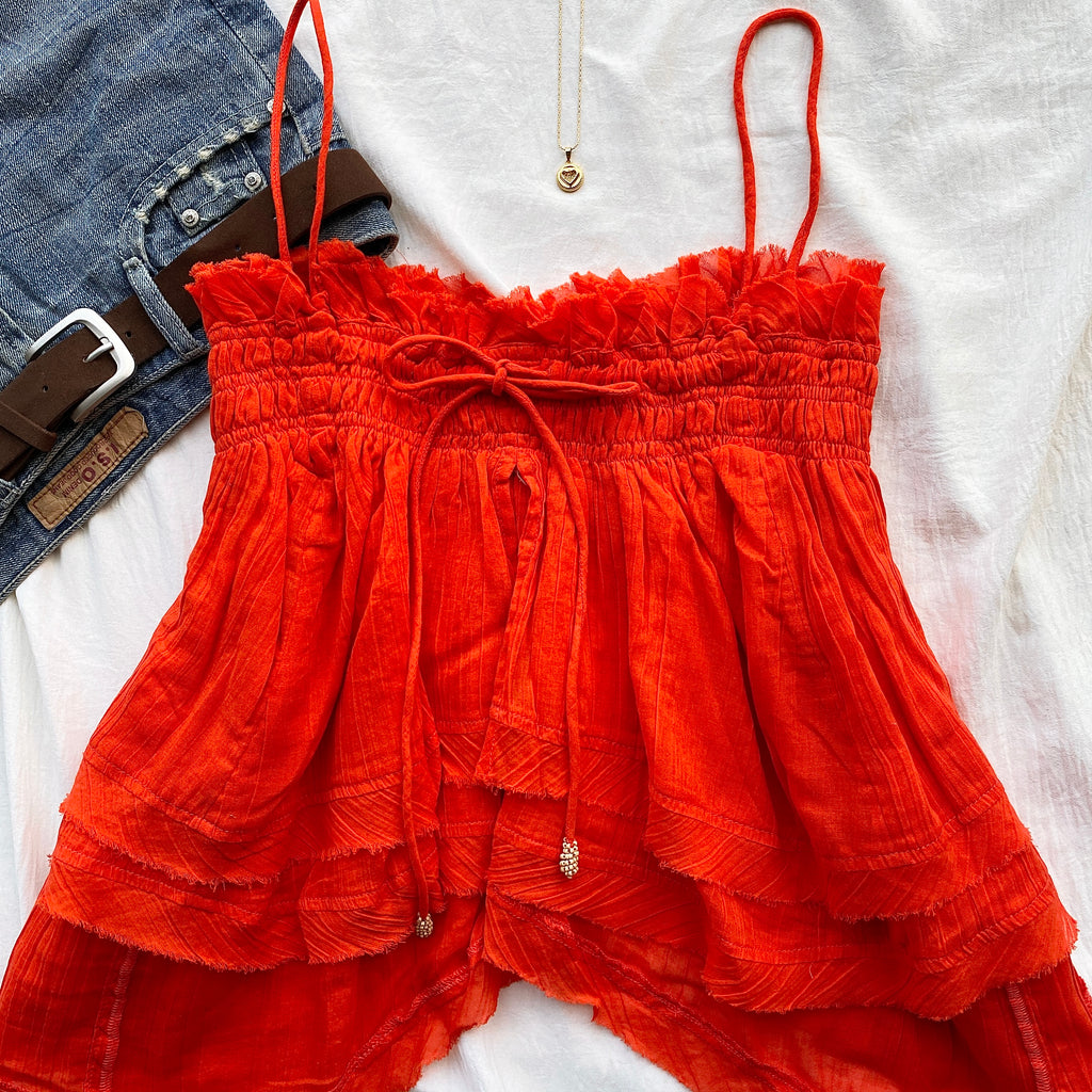 RED BABYDOLL TOP FROM FREE PEOPLE (Bust : 32-34, Upper Waist : 26-32)