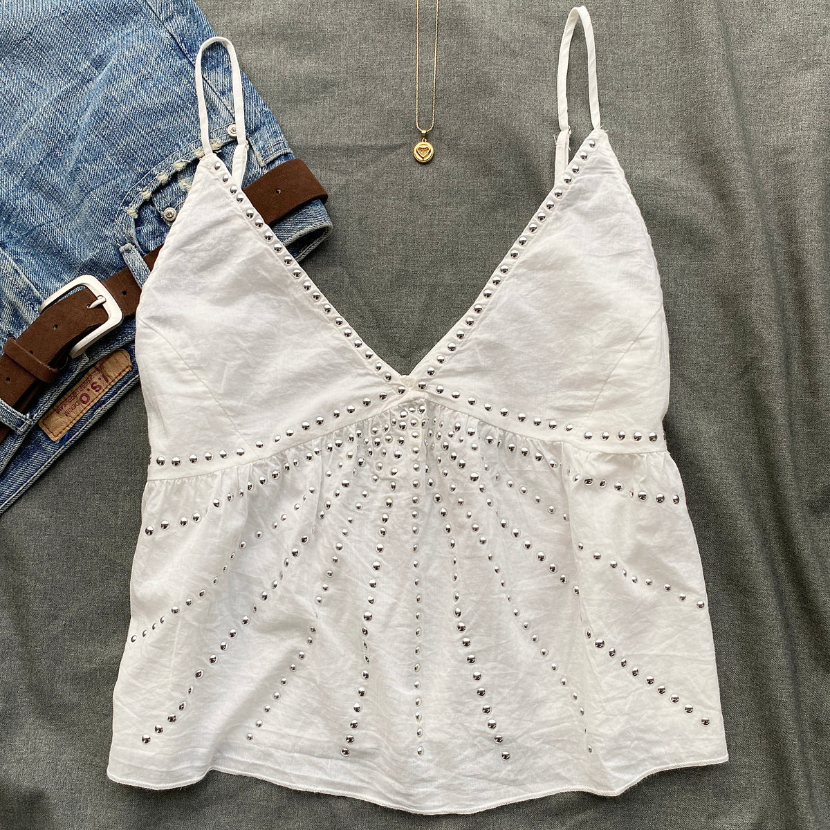 WHITE STUDDED TOP FROM URBAN OUTFITTERS (Sizes available)