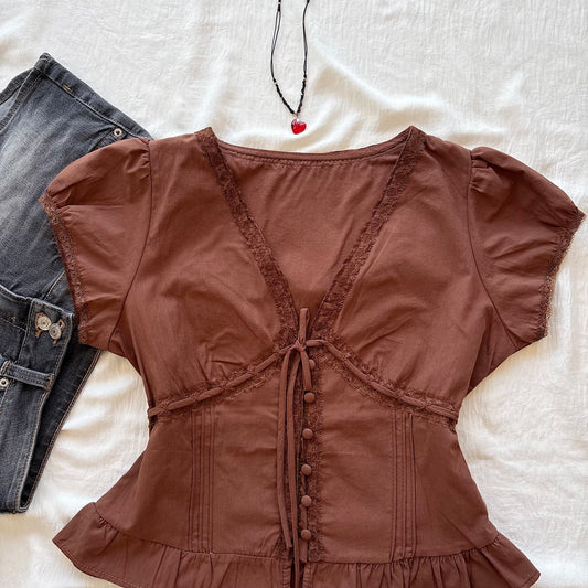 DARLING TOP IN BROWN (Bust : 30-34, Upper Waist : 24-28)