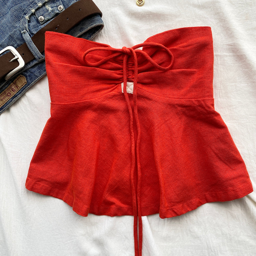 RED HALTER TOP FROM FREE PEOPLE (Bust : 30-32, Upper Waist : 24-28)