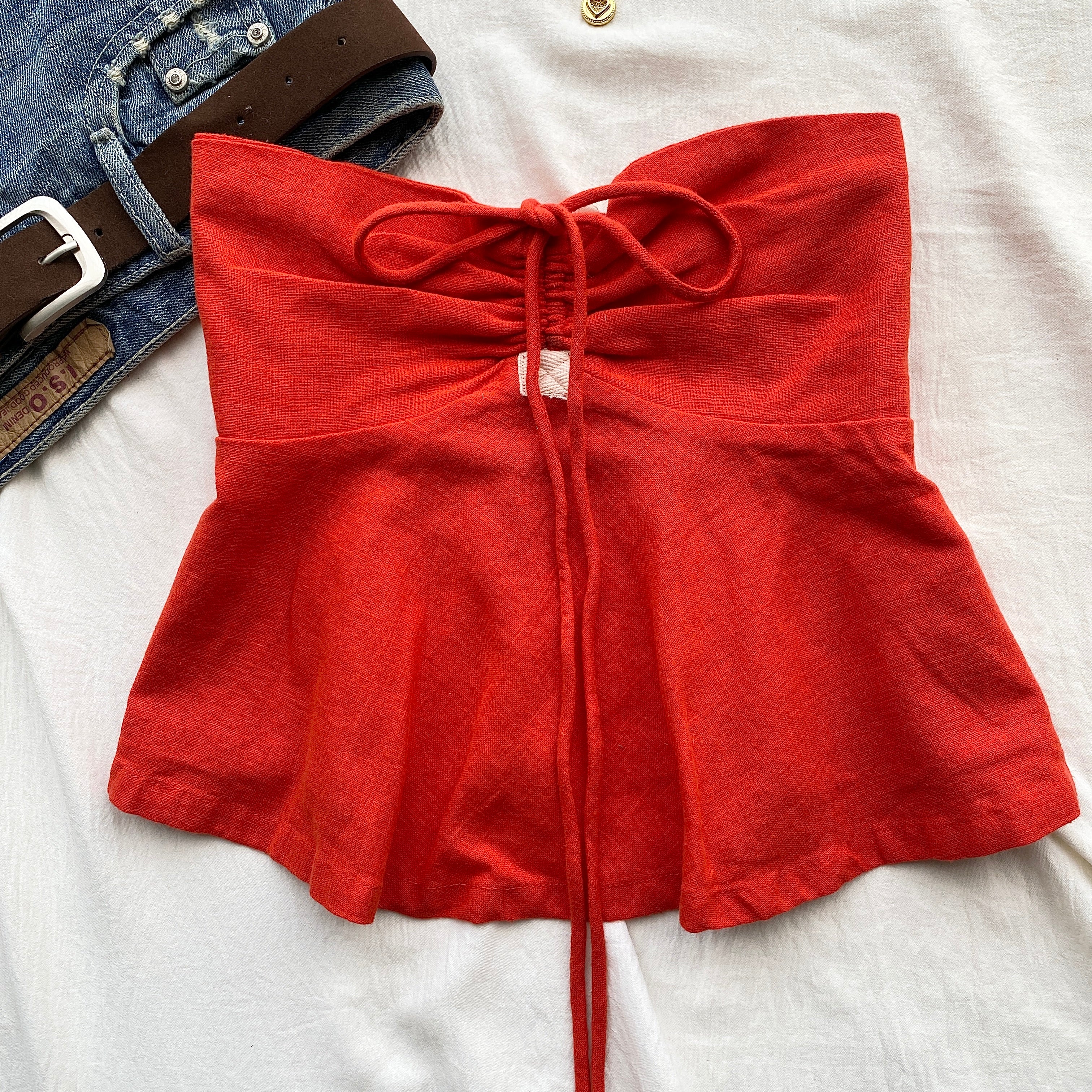 RED HALTER TOP FROM FREE PEOPLE (Bust : 30-32, Upper Waist : 24-28)