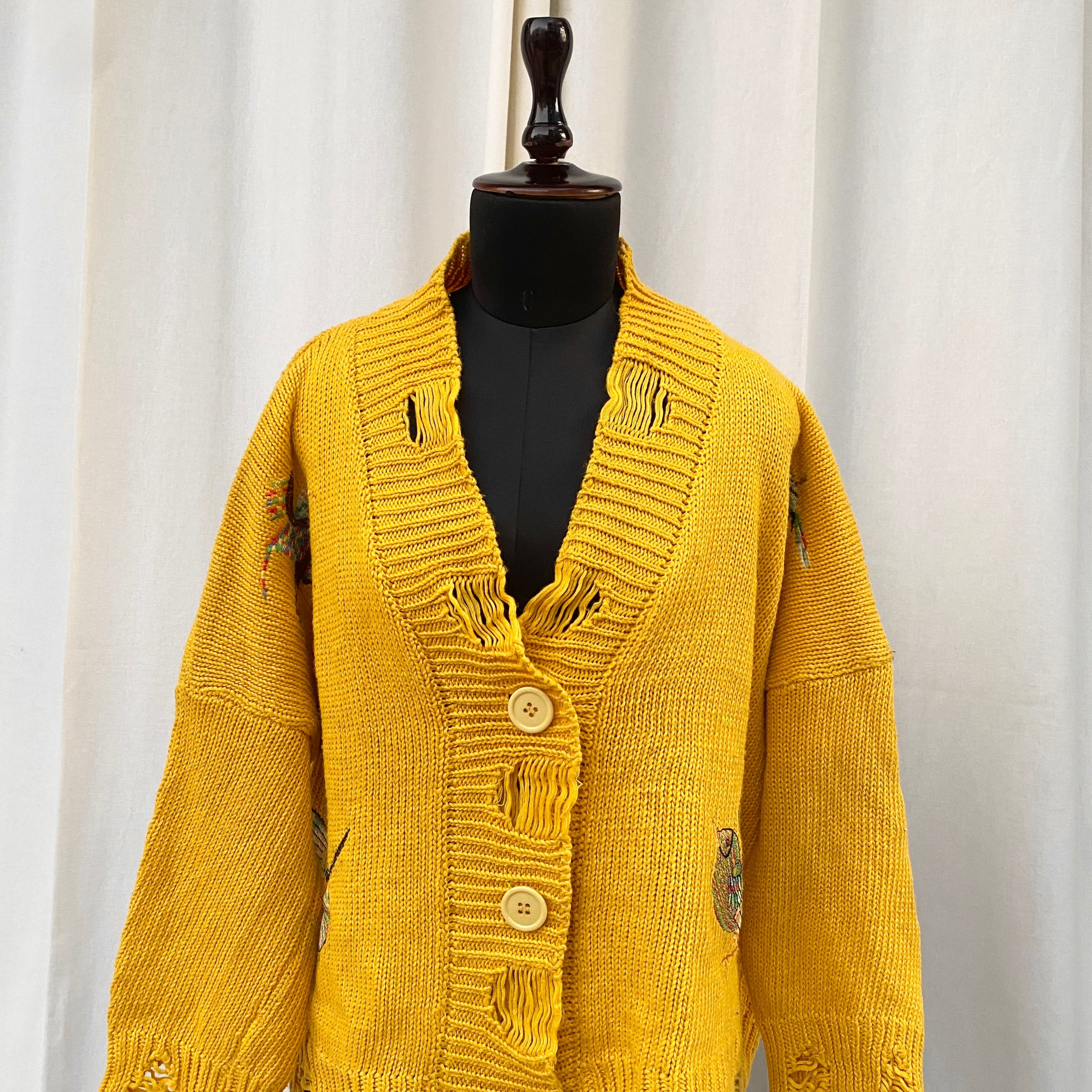 YELLOW EMBROIDERED CARDIGAN (Bust : 52, Length : 22)
