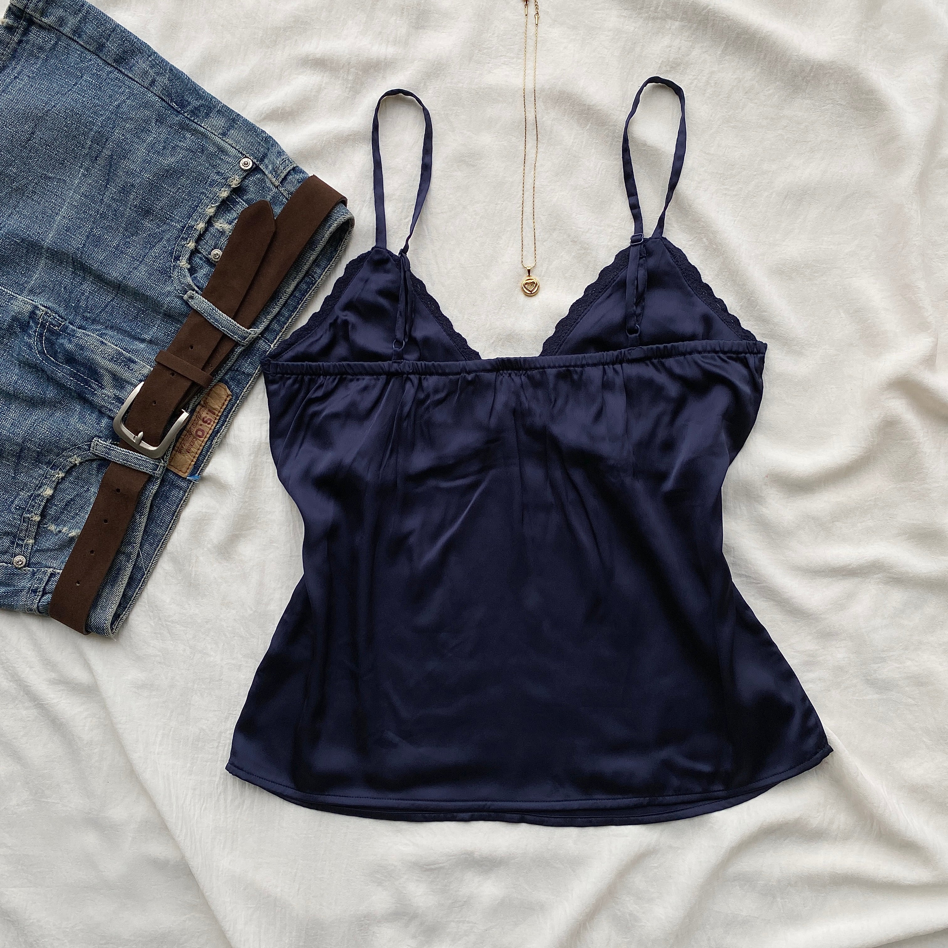NAVY BLUE SATIN CAMI TOP (Bust : 34-36, Upper Waist : 26-34)