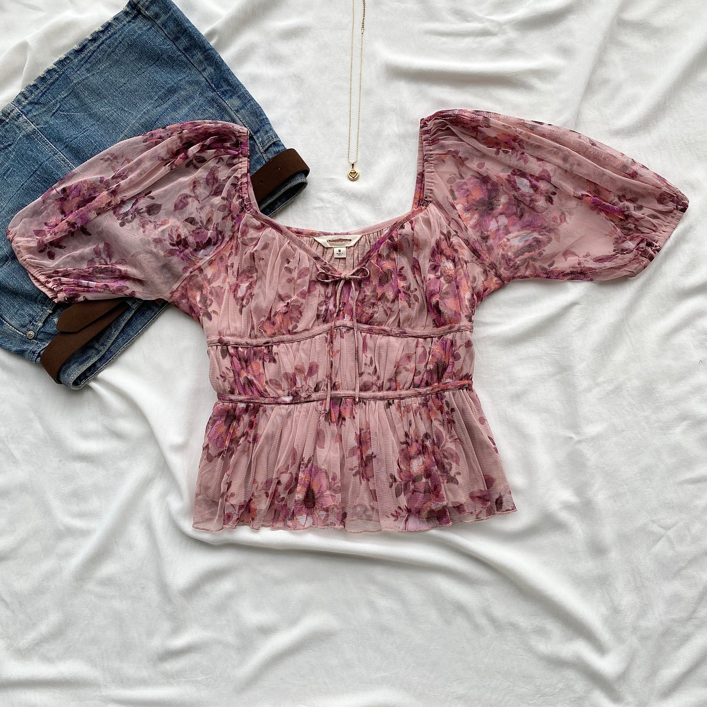 PINK FLORAL RUCHED TOP (Bust : 34-36, Upper Waist : 28-32)
