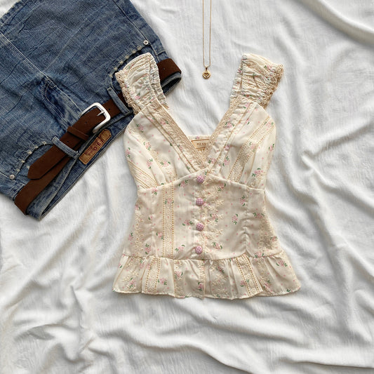 DOTTIE TOP WITH PINK BUTTONS (Bust : 28-32, Upper Waist : 23-26)