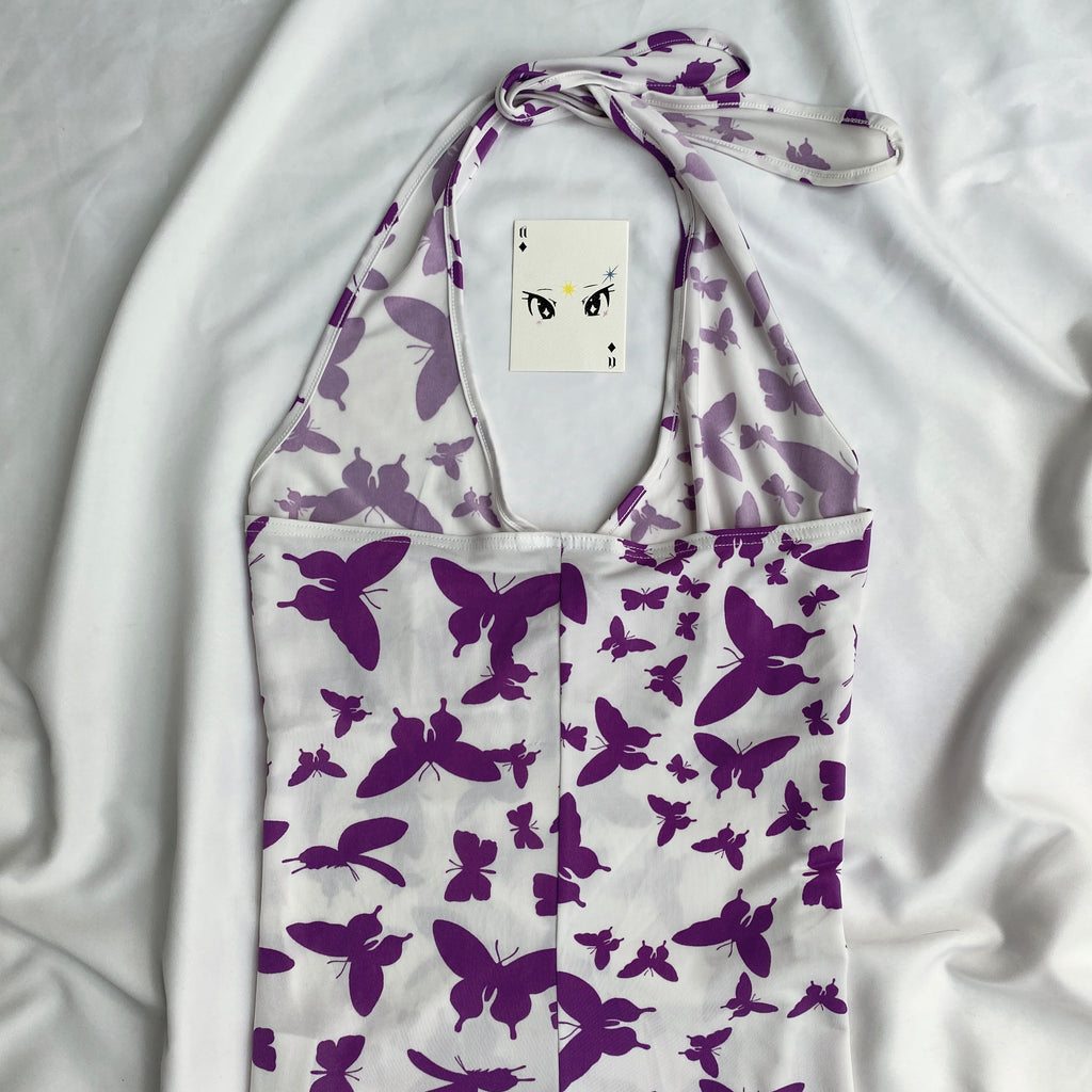 PURPLE BUTTERFLY HALTER TOP (Bust : 30-34, Upper Waist : 26-32)