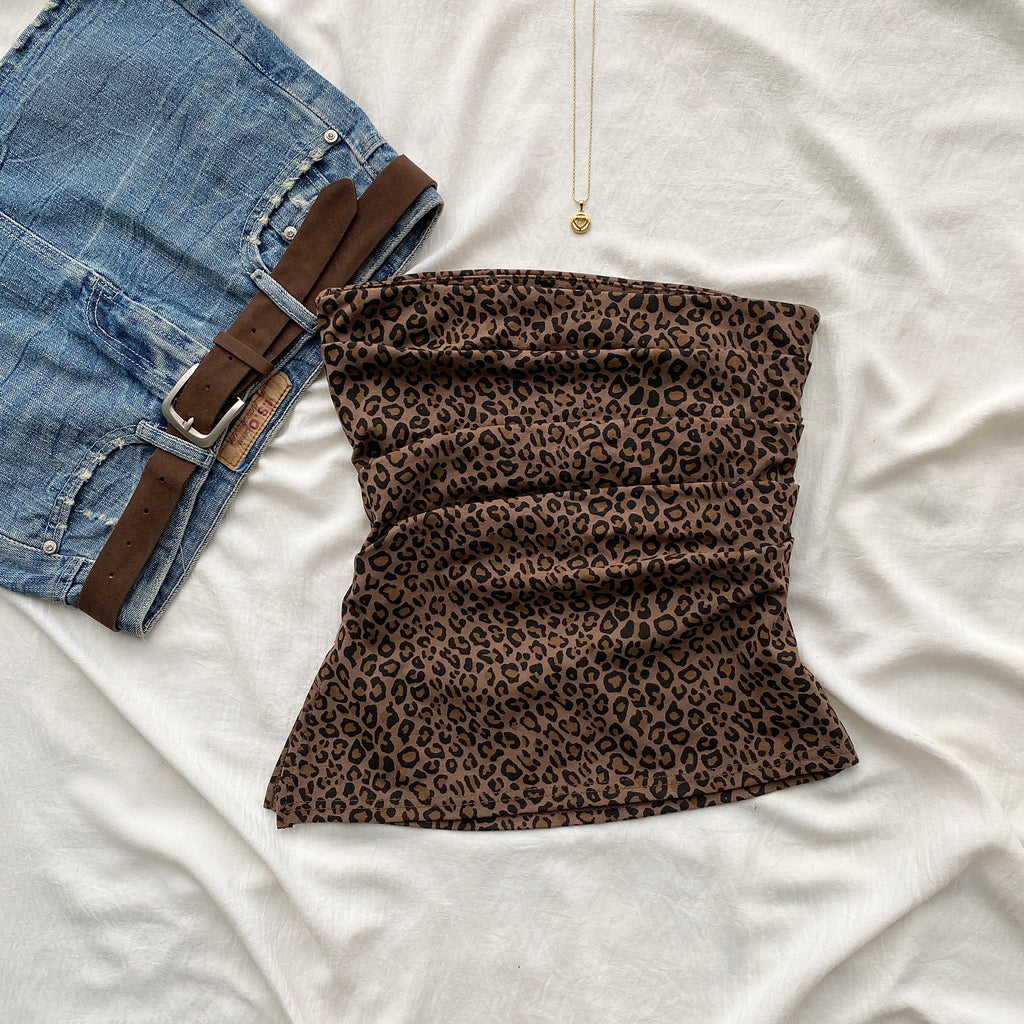 ANIMAL PRINT RUCHED TOP (Bust : 30-34, Upper Waist : 26-32)