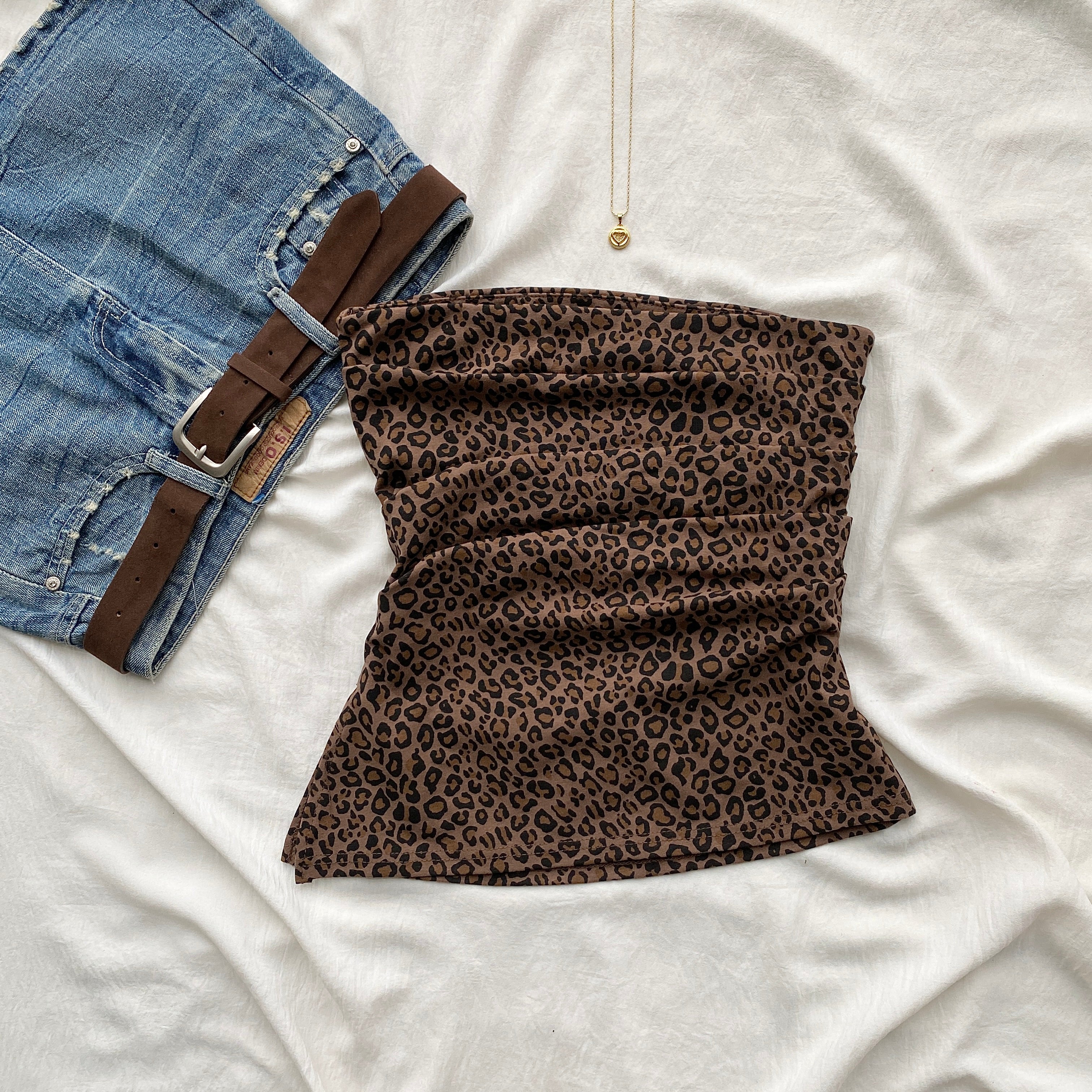 ANIMAL PRINT RUCHED TOP (Bust : 30-34, Upper Waist : 26-32)