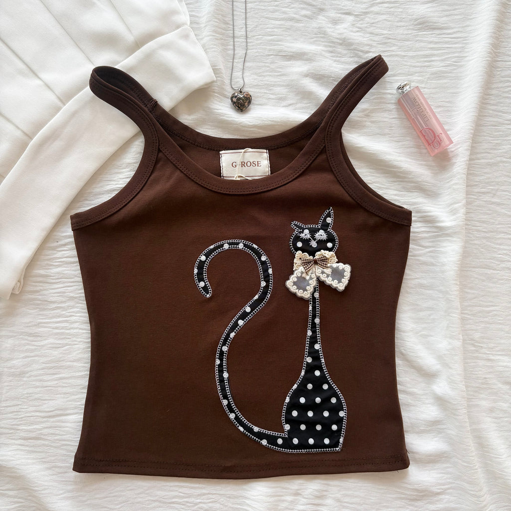 CAT TANK TOP IN BROWN (Bust : 30-34, Upper Waist : 24-28)
