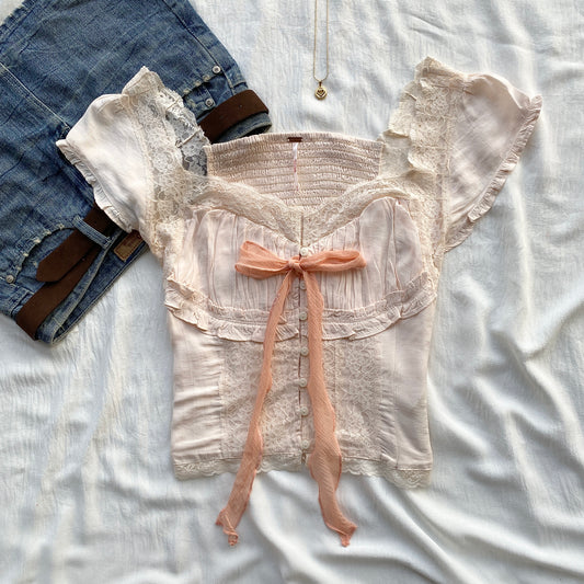 PEACH BLOUSE FROM FREE PEOPLE (Bust : 34-36, Upper Waist : 28-32)