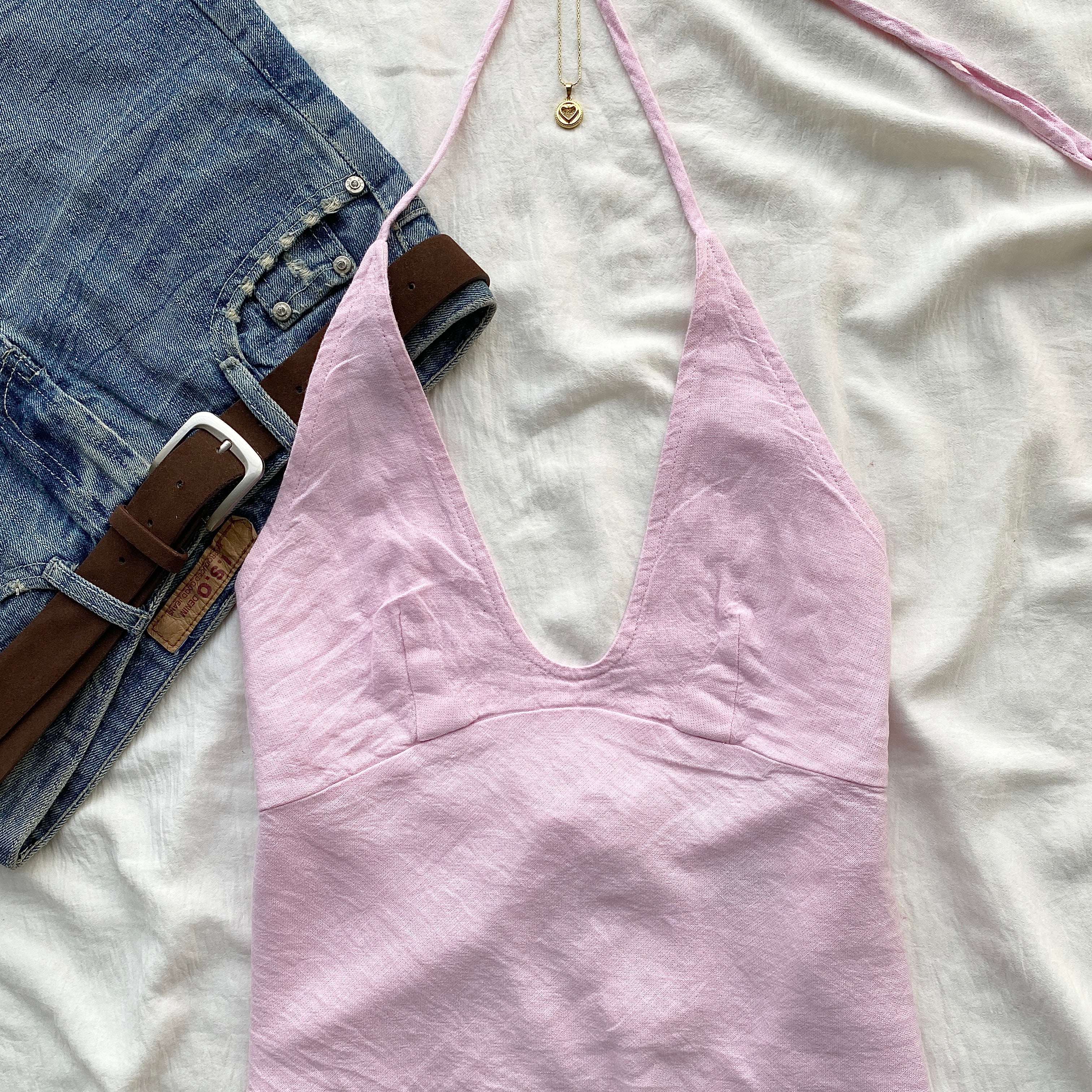 PINK LINEN HALTER TOP FROM FREE PEOPLE (Two sizes)