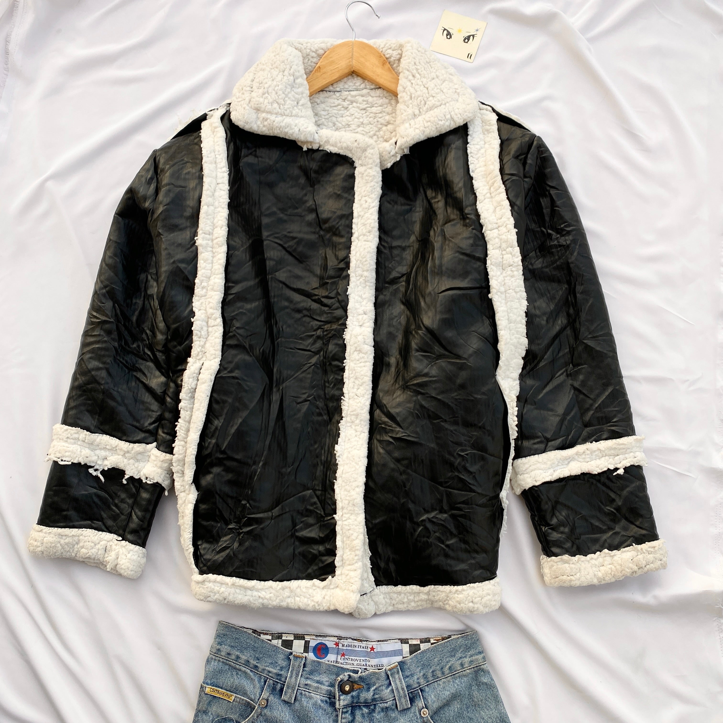 BLACK FAUX FUR JACKET ( BUST 48 LENGTH 28)