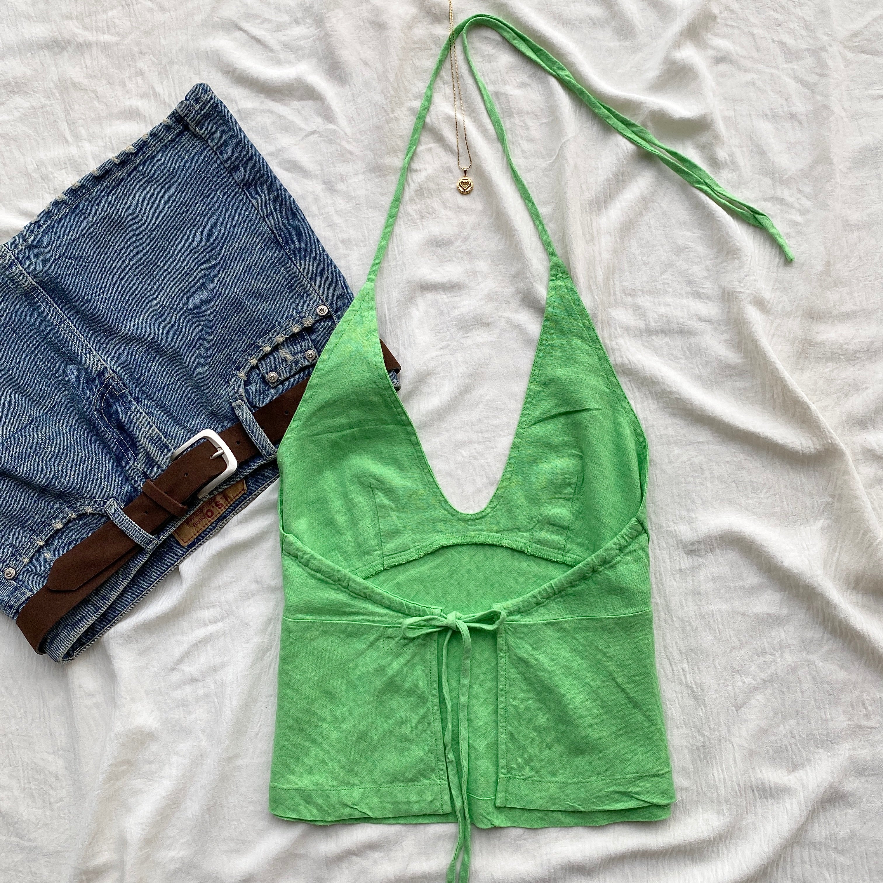 GREEN LINEN TOP FROM FREE PEOPLE (Two sizes)