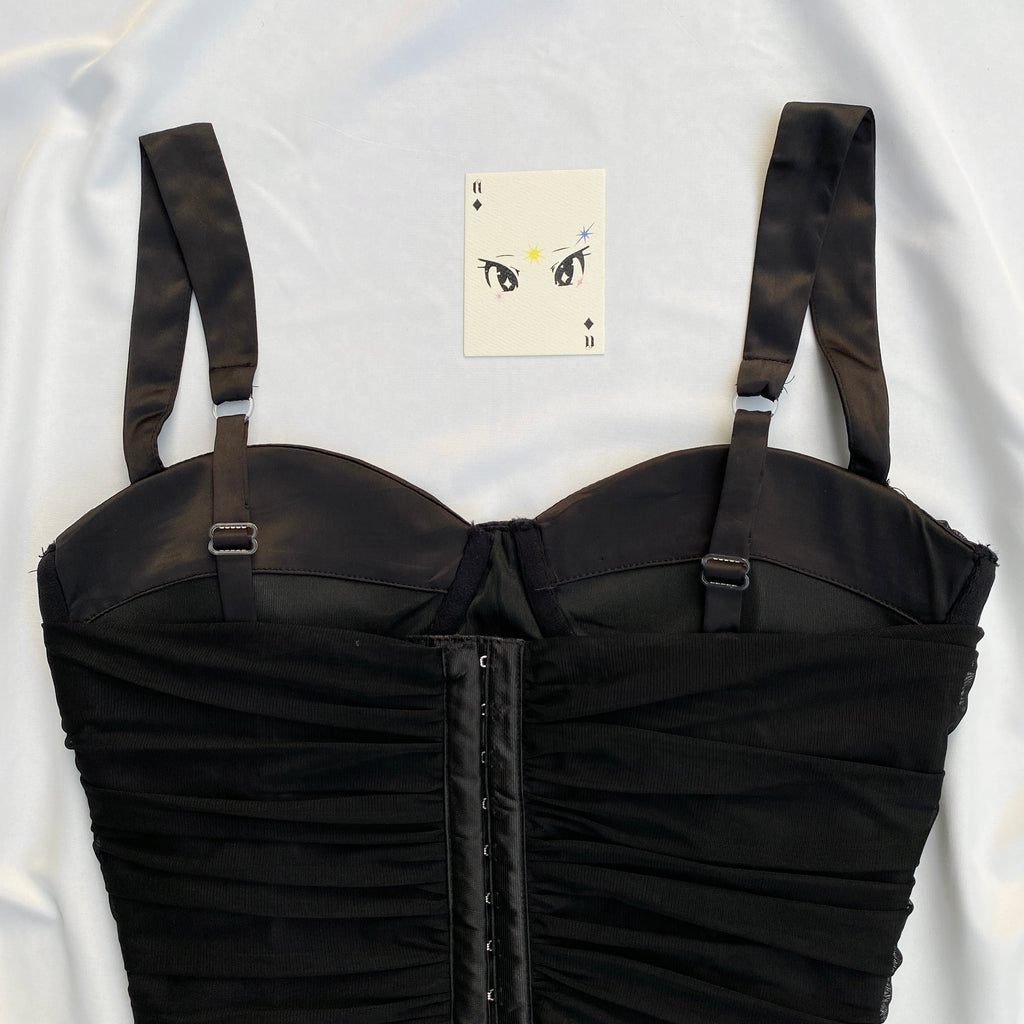 BLACK RUCHED CORSET (Bust : 36-40, Upper Waist : 32-36)