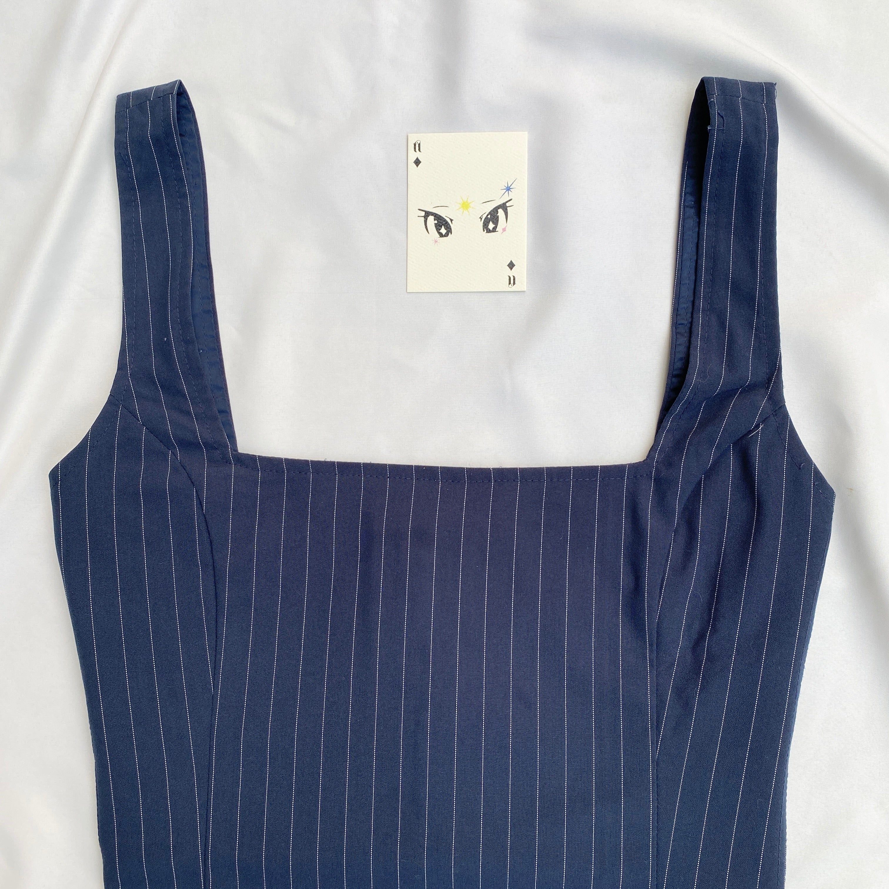 NAVY BLUE PINSTRIPE CORSET  (Bust : 34-36, Upper Waist : 30-32)