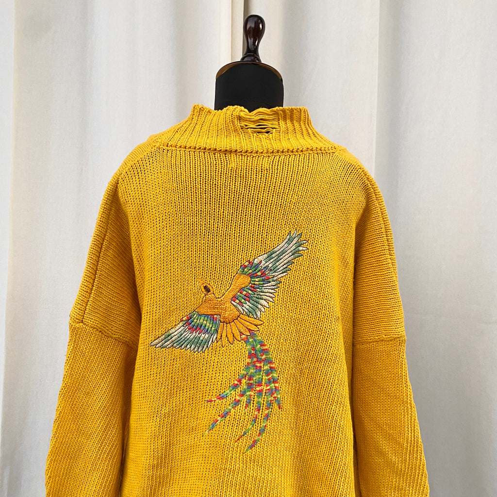 YELLOW EMBROIDERED CARDIGAN (Bust : 52, Length : 22)