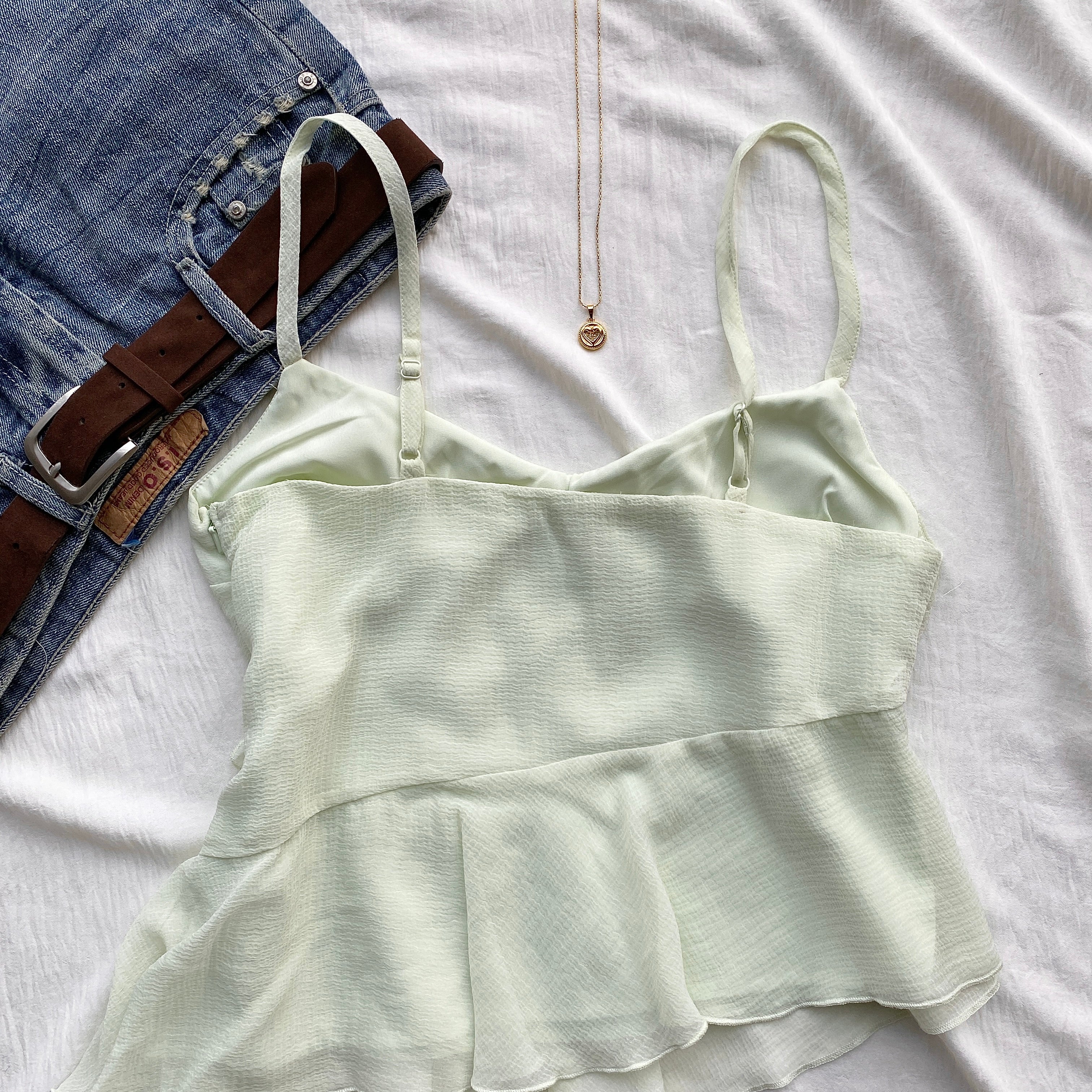 RUFFLE TOP IN SAGE GREEN (Bust : 30-32, Upper Waist : 24-28)