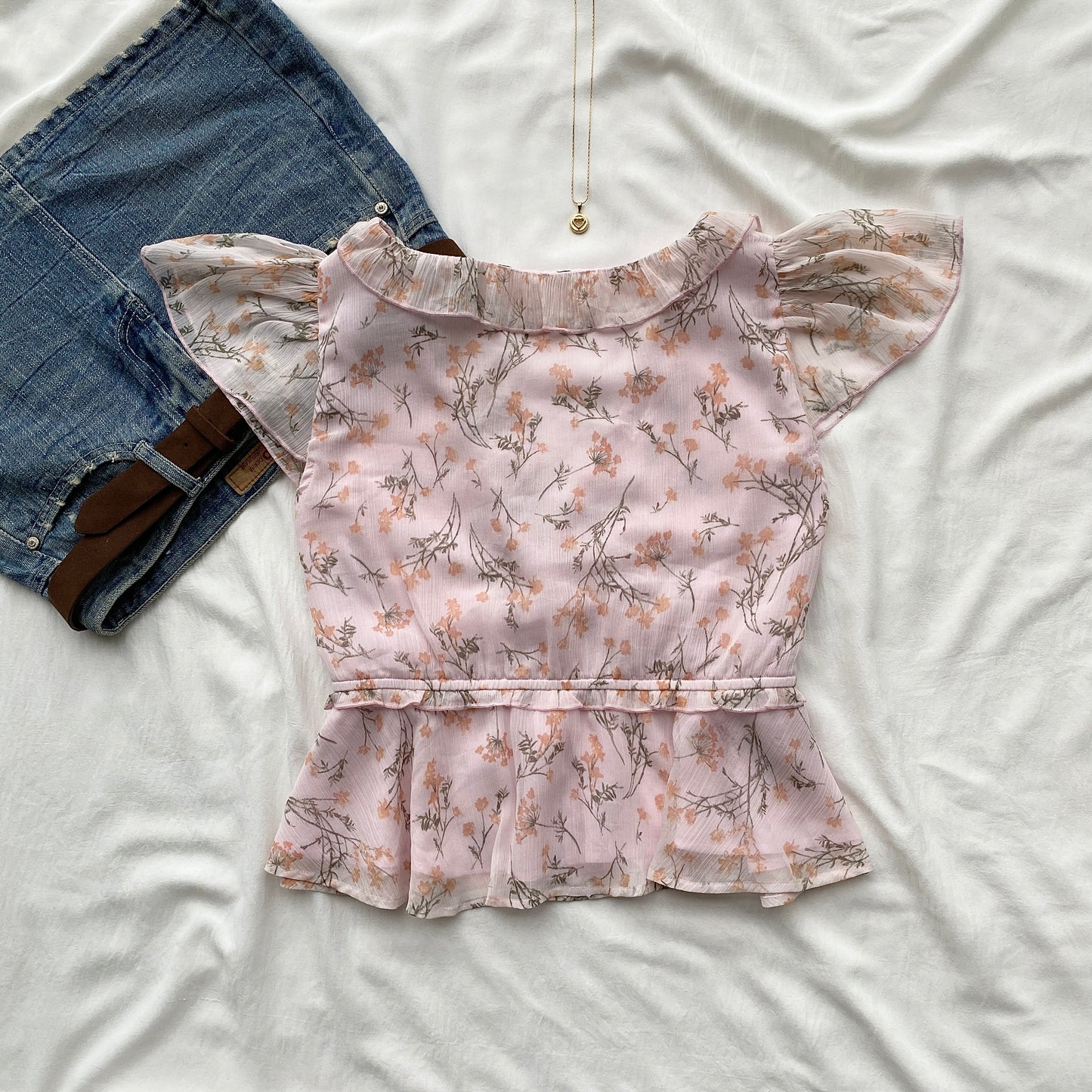 PINK FLORAL RUFFLE TOP (Bust : 34-36, Upper Waist : 28-34)