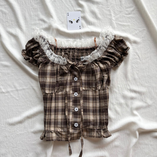 BROWN PLAID TOP (Bust : 30-34, Upper Waist : 24-28)