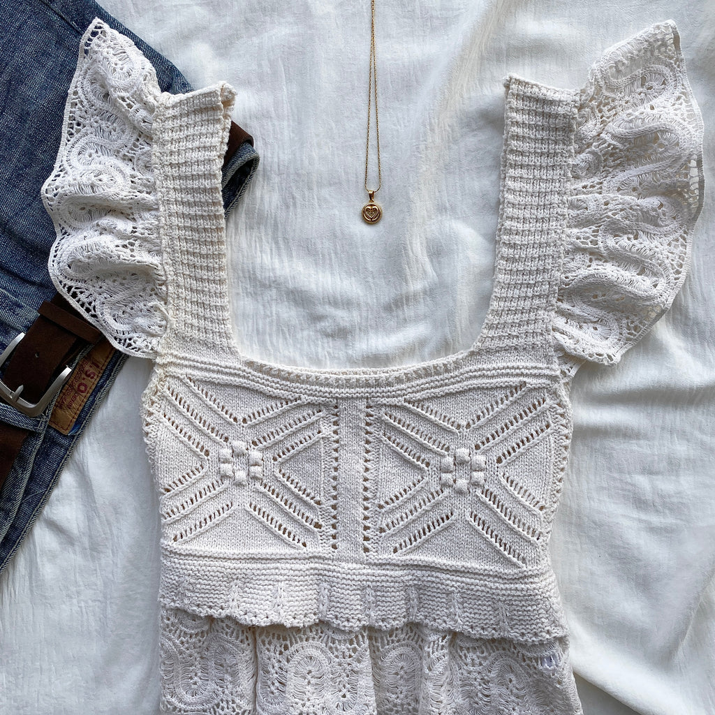 WHITE CROCHET TOP FROM ZARA (Bust : 30-34, Upper Waist : 26-30)